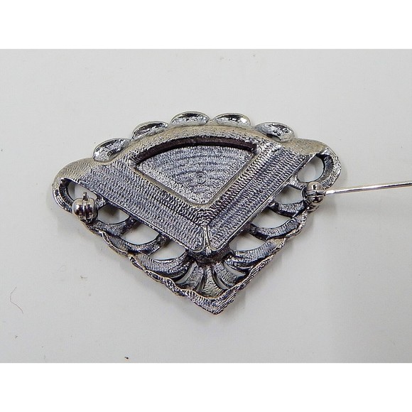 Avon Art Deco Faux Marcasite Pearlized Cream Black Enamel Fan Earrings Pin - Picture 3 of 12